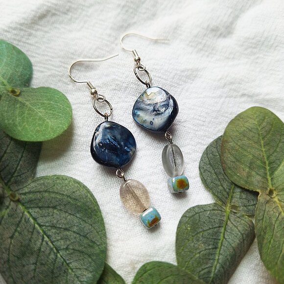 Black Pearl Dangle Earrings – Ocean Inspired Boho Earrings, Coastal Grunge - Picture 5 of 7